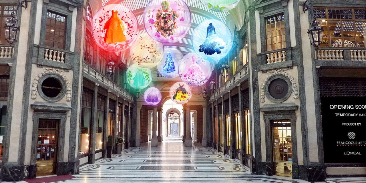 La moda illumina la Galleria San Federico – 8 bolle sospese nella volta